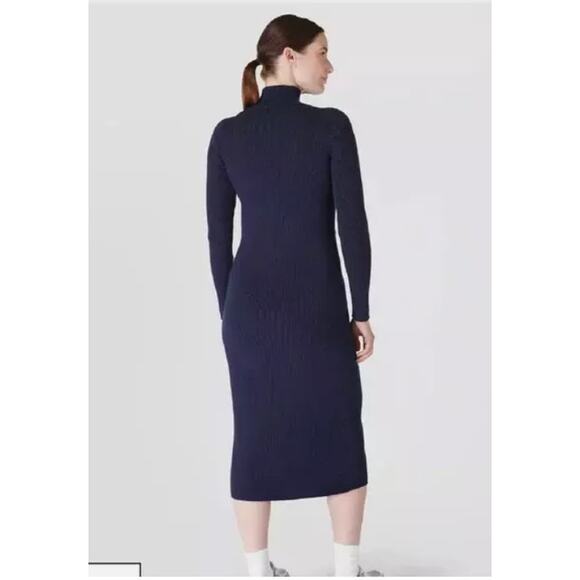Sweaty Betty Frame Knitted Midi Dress Womens Size S Navy Blue Ribbed NEW Stretch - Picture 2 of 12